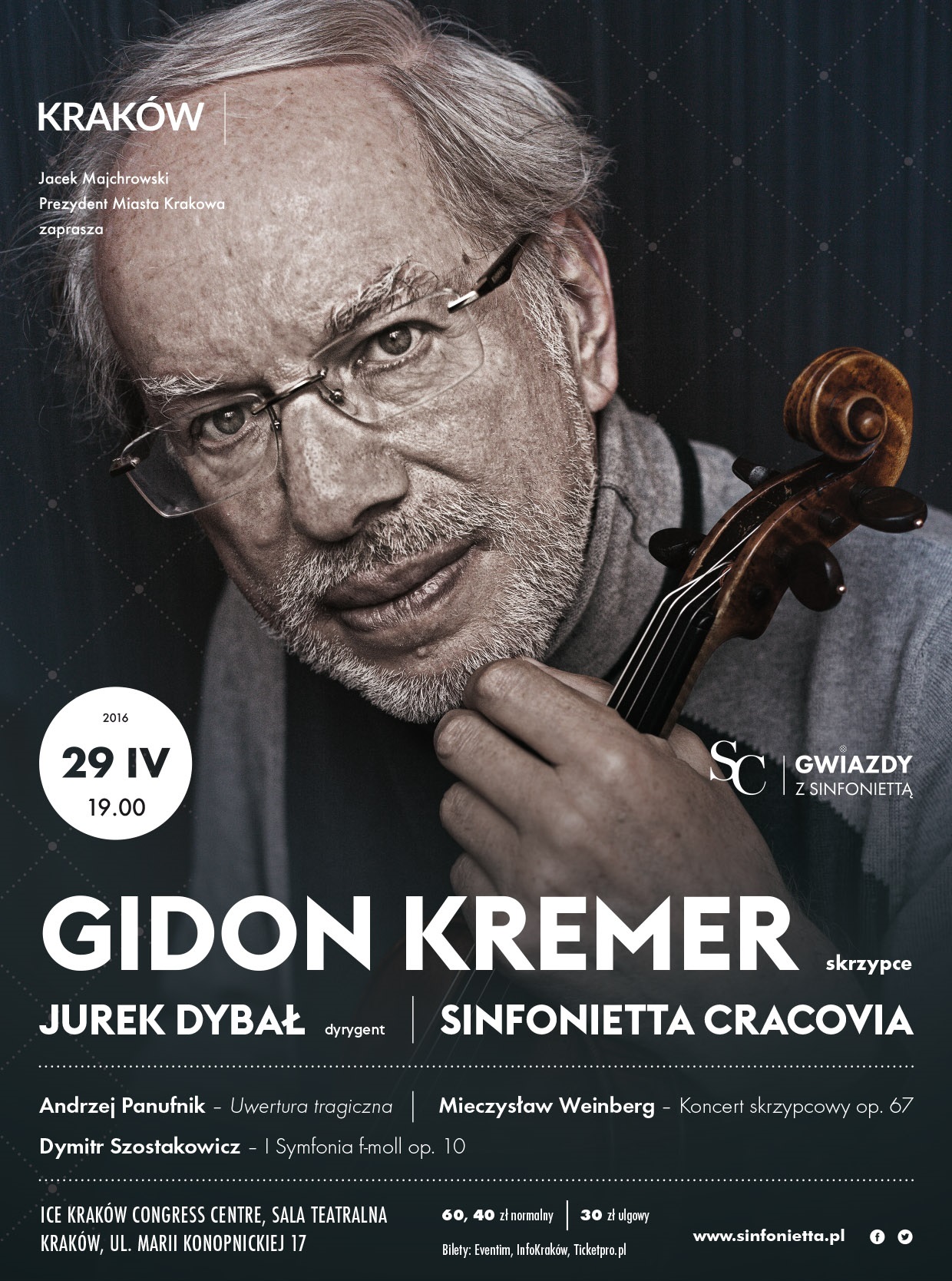 „Gidon Kremer z Sinfoniettą Cracovią” – plakat (źródło: materiały prasowe organizatora)