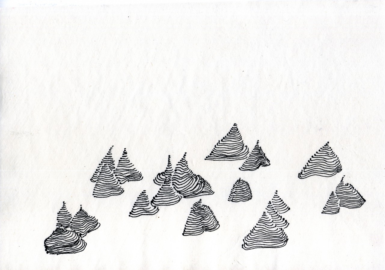 Habima Fuchs, „Zmęczone tkwieniem w ciszy uśpienia góry wyciągają w górę ramiona”, szkic do instalacji, 2016 (źródło: materiały prasowe organizatora)
