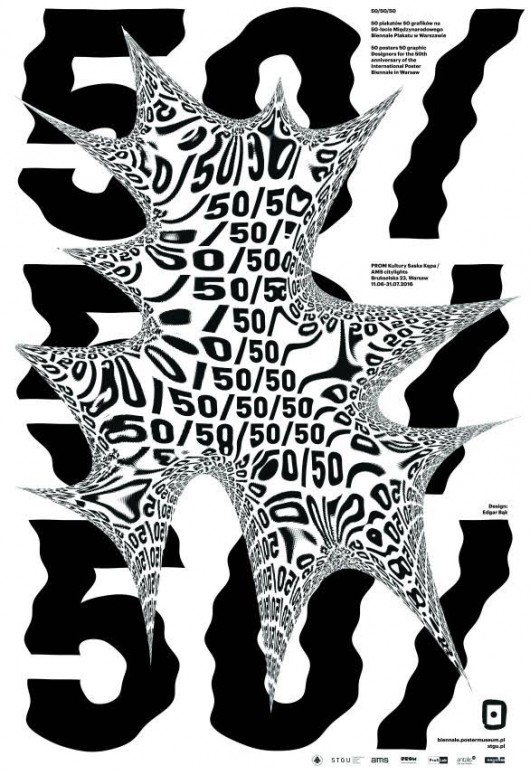 „50/50/50 – czyli 50 plakatów 50 grafików na 50-lecie Międzynarodowego Biennale Plakatu w Warszawie”, plakat – EdgarBąk Studio (źródło: materiały prasowe organizatora)