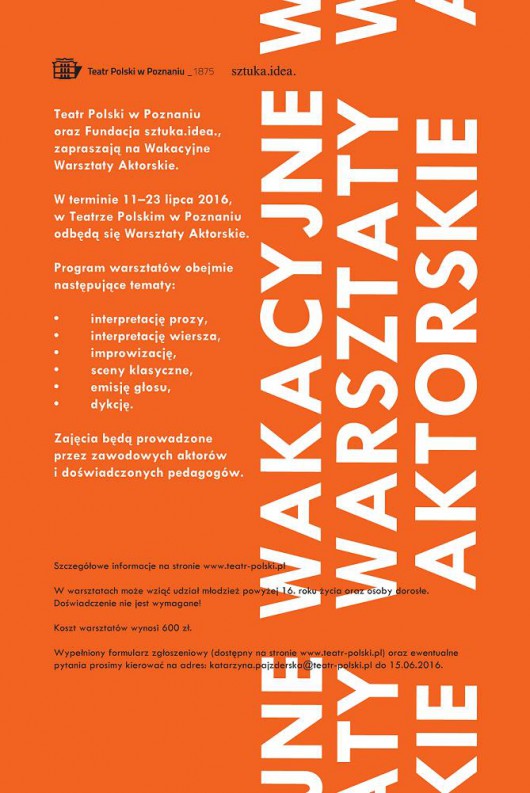 Wakacyjne Warsztaty Aktorskie – plakat (źródło: materiały prasowe organizatora)
