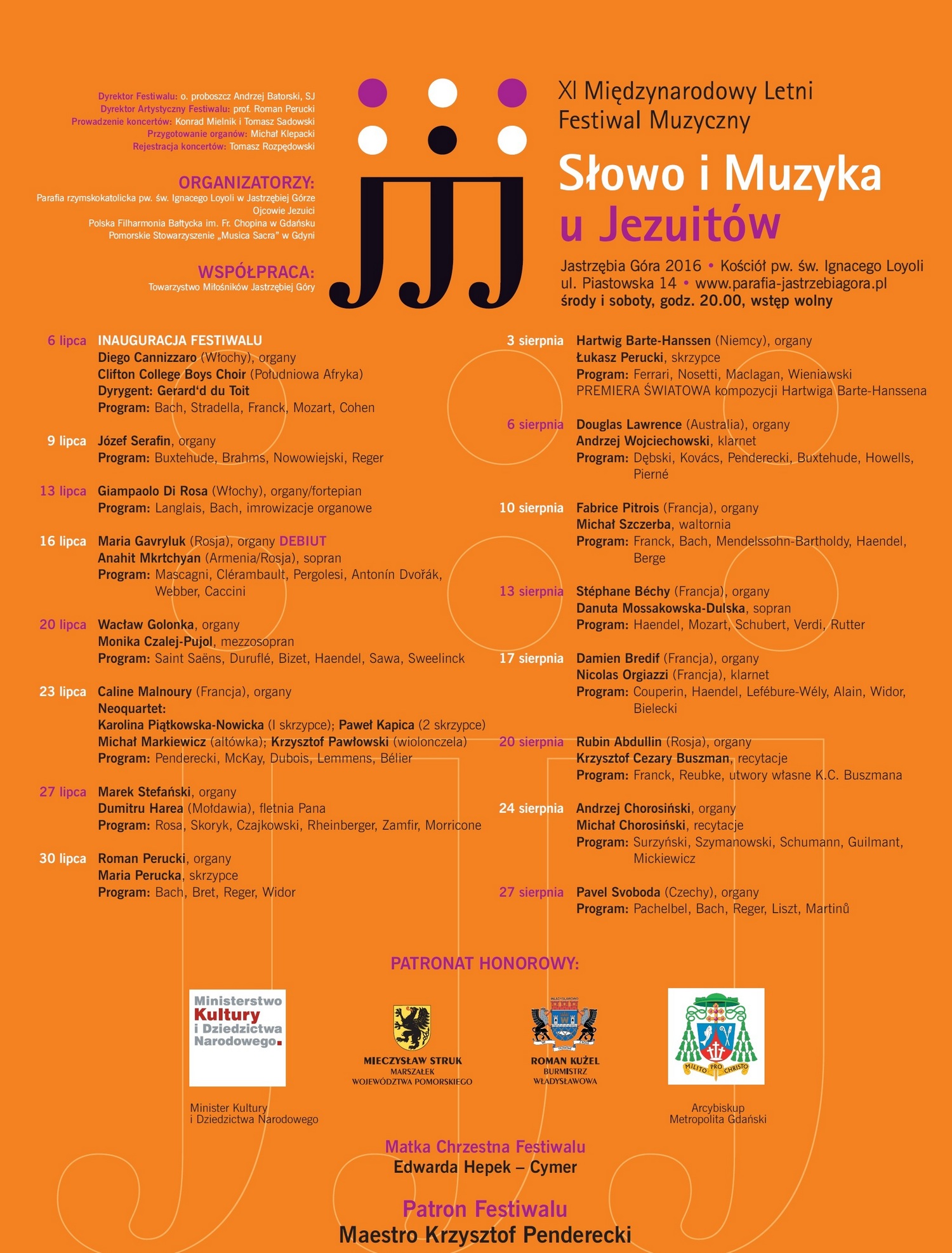 „XI Międzynarodowy Letni Festiwal Muzyczny Słowo i muzyka u Jezuitów” – plakat (źródło: materiały prasowe organizatora)
