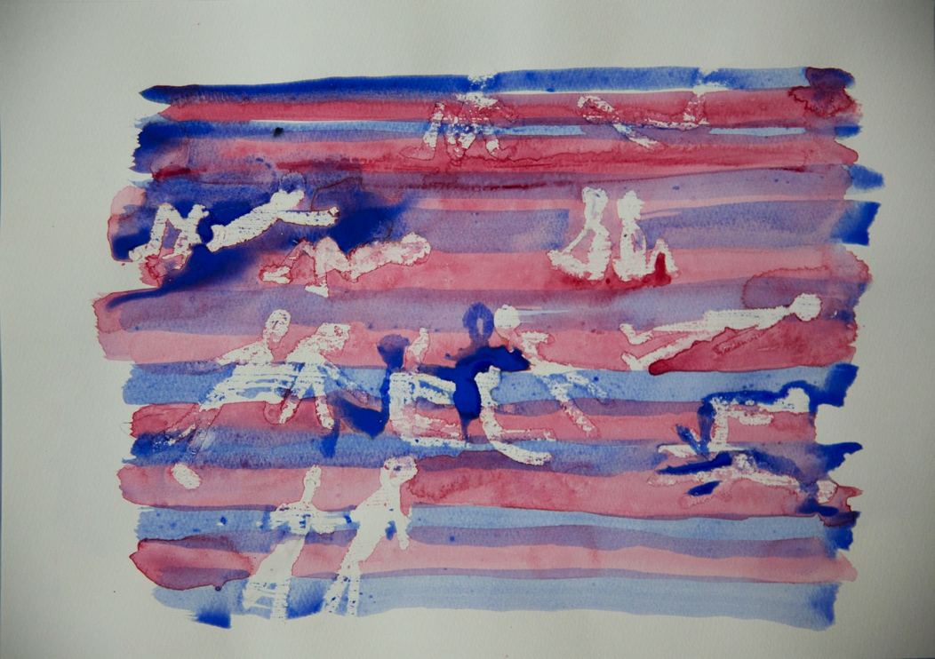 Zhou Tao (Chiny), „Flaga”, rysunek, 2014. Z serii „Niebieski i czerwony”. Dzięki uprzejmości artysty i Vitamine Creative Space (źródło: materiały prasowe organizatora)