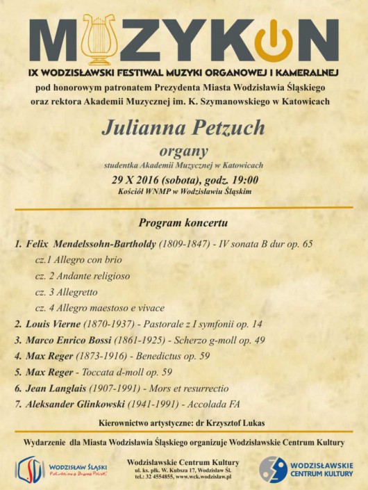„Julianna Petzuch w ramach Muzykonu” – plakat (źródło: materiały prasowe organizatora)