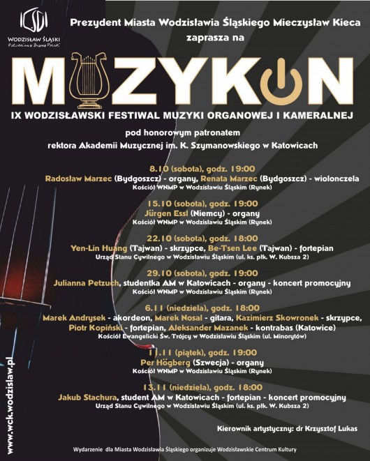 „Wodzisławski Festiwal Muzyki Organowej i Kameralnej Muzykon” – plakat (źródło: materiały prasowe organizatora)