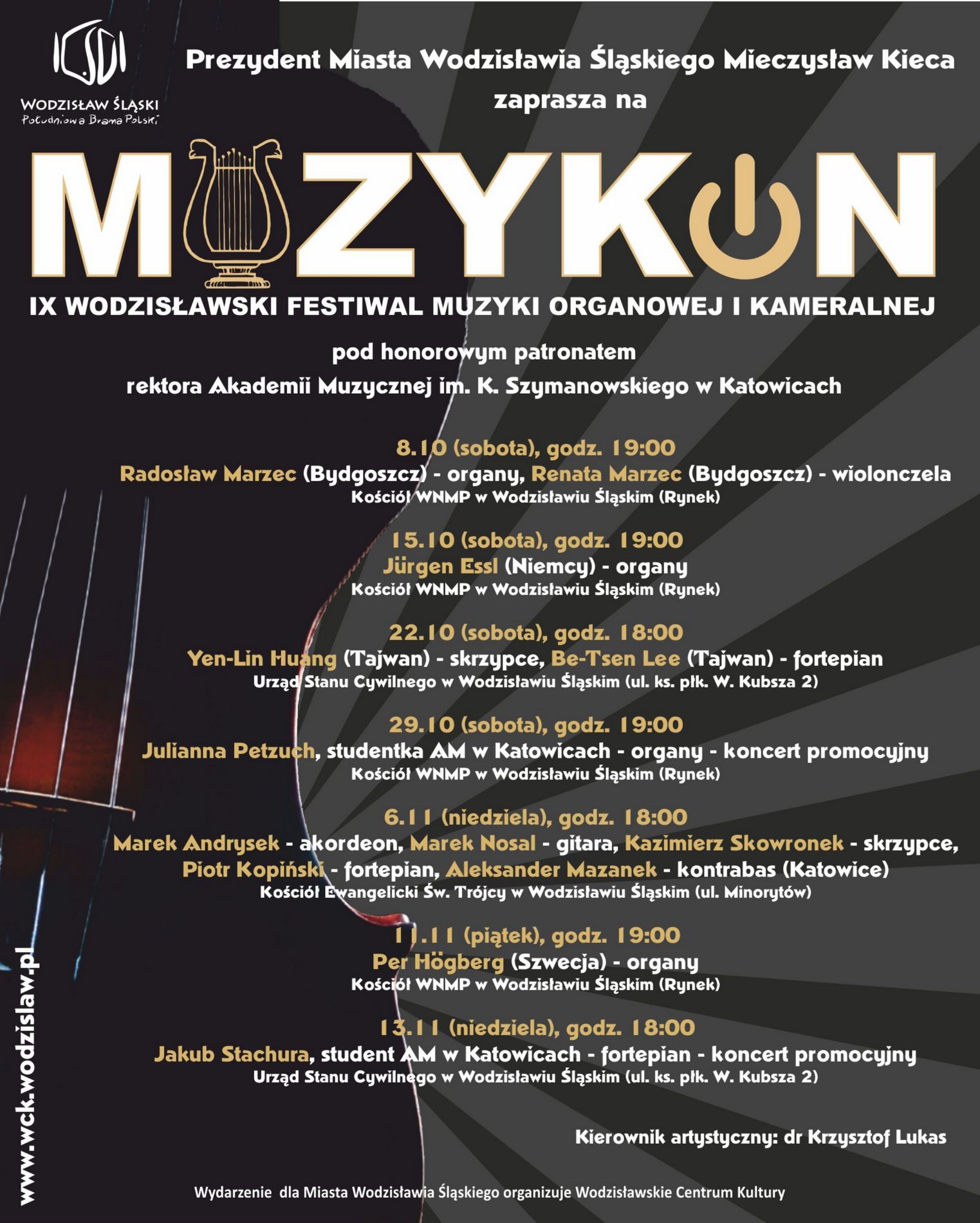 „Wodzisławski Festiwal Muzyki Organowej i Kameralnej Muzykon” – plakat (źródło: materiały prasowe organizatora)