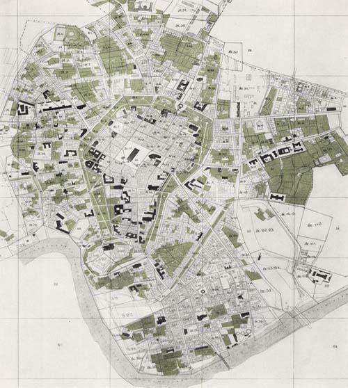 Plan Krakowa z 1907 r. obrazujący stosunek powierzchni zieleni miejskiej do obszaru zabudowań (źródło: materiały prasowe organizatora)