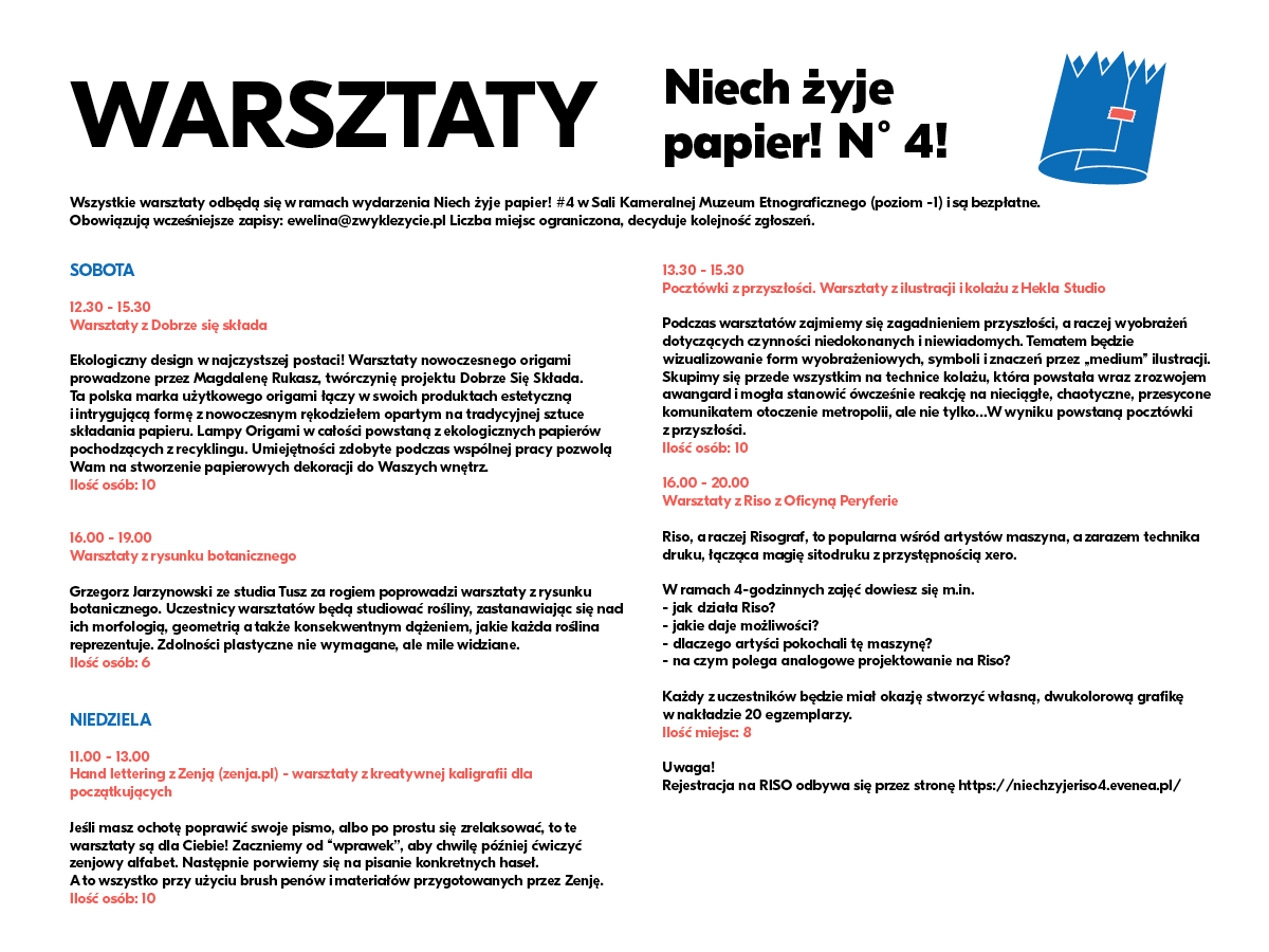 Niech Żyje Papier! – plan warsztatów (źródło: materiały prasowe organizatora)