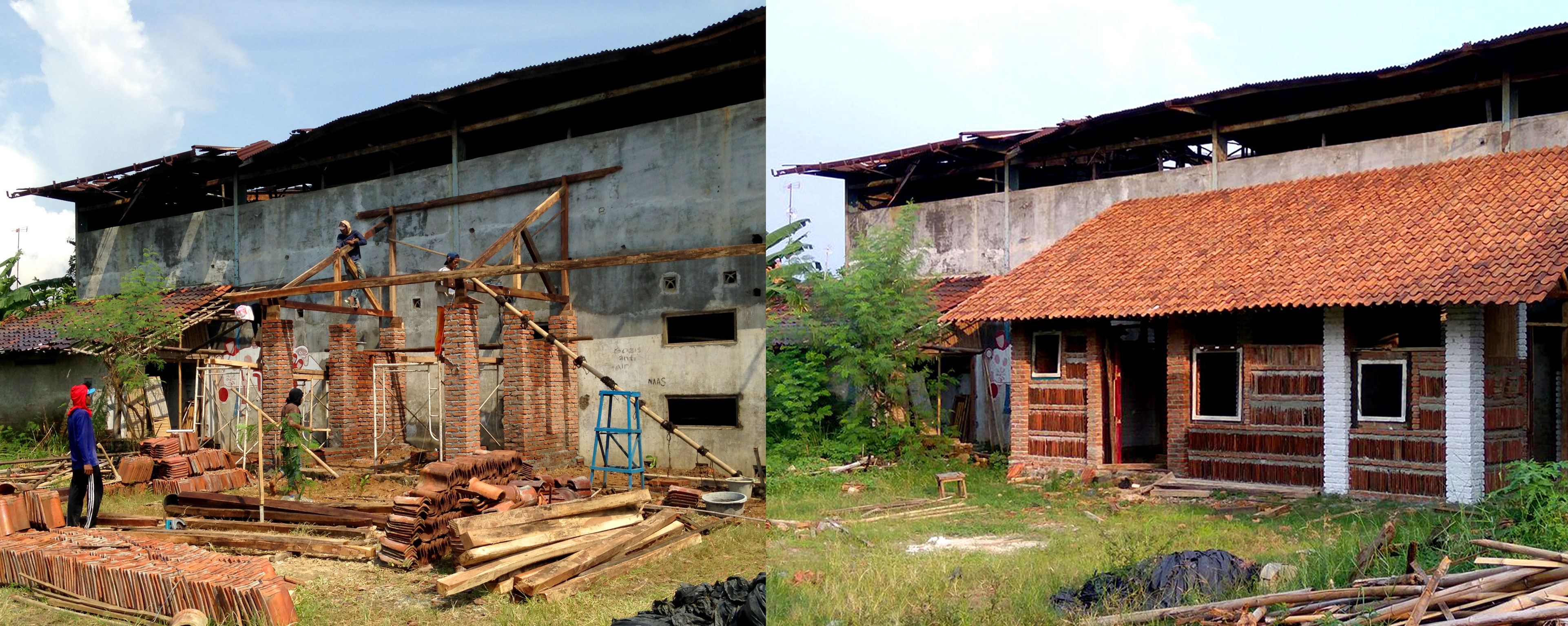 Architekt Maciej Siuda zaproponował rozwiązanie bieżącego problemu braku miejsca zamieszkania podczas pracy z kolektywem Jatiwangi Art Factory w zachodniej Jawie. Fotografia przedstawia HOUSE OF LOVE - DO MIŁOŚCI powstały w odpowiedzi na potrzeby lokalnej społęczności, wykonany z materiałów łatwo dostępnych na miejscu. Maciej Siuda, 2015-2016. Fot: zespół projektowy SDFSL (źródło: materiały prasowe organizatora)