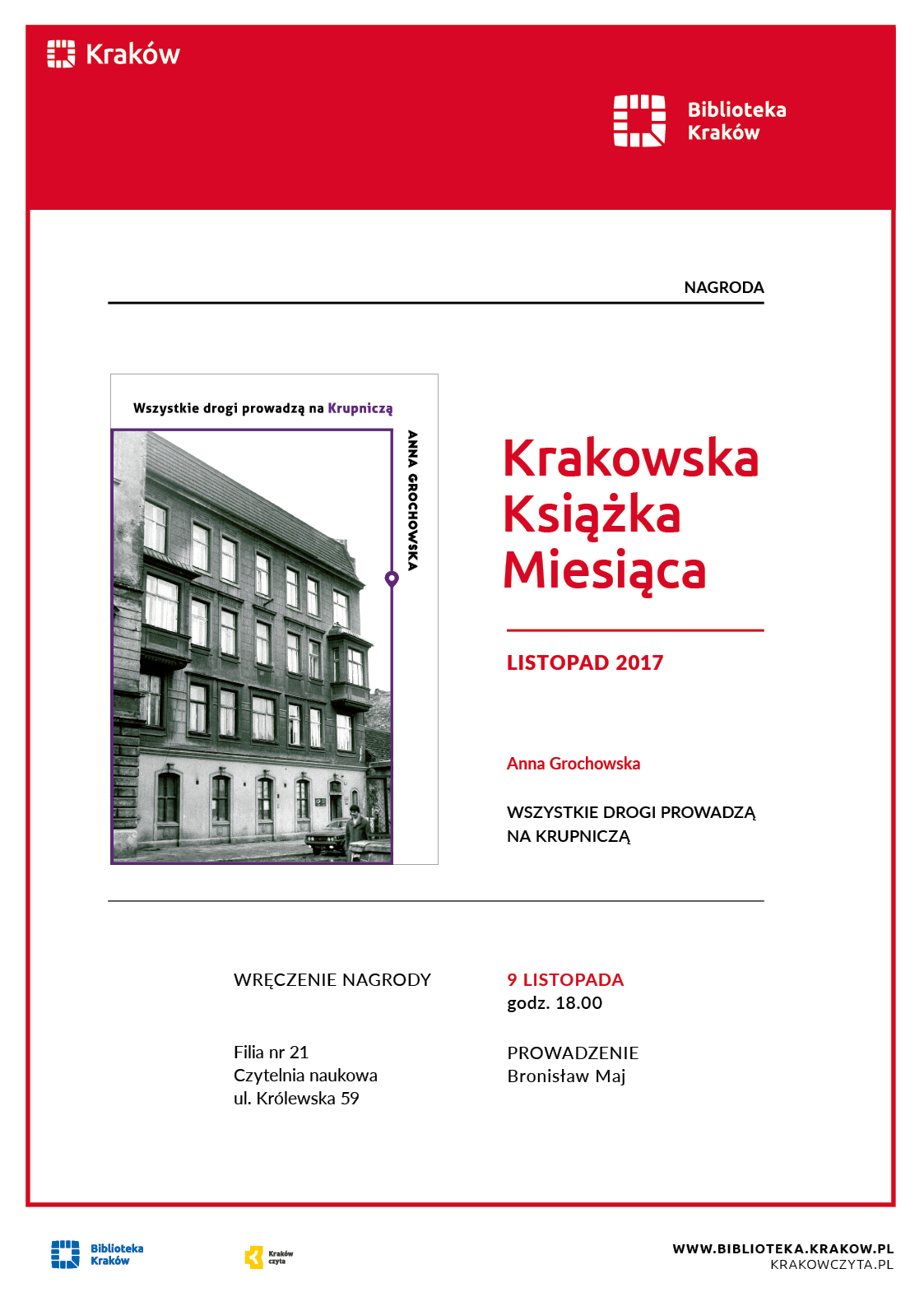 Krakowska Książka Miesiąca – plakat (źródło: materiały prasowe organizatora)