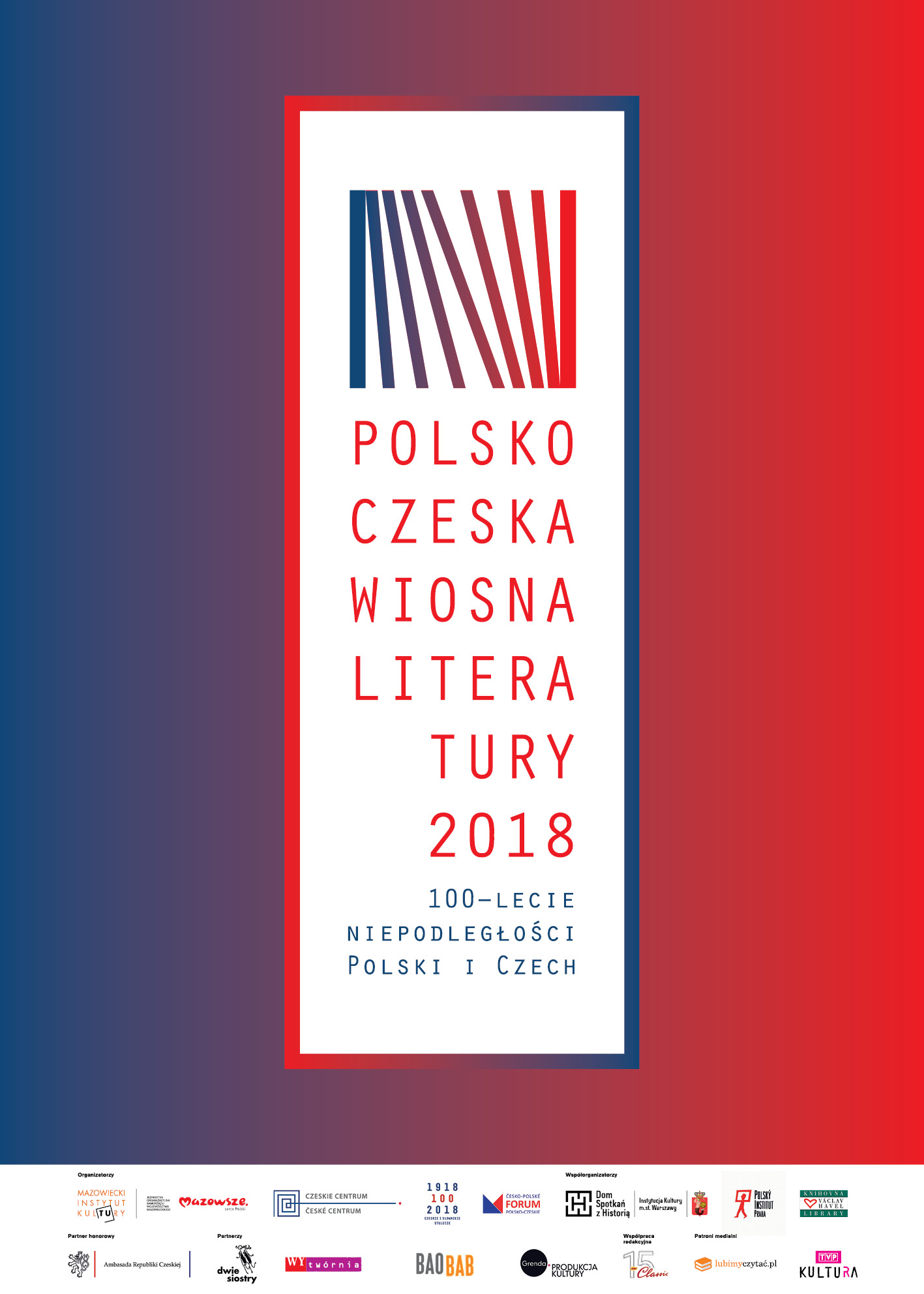 „Polsko-czeska wiosna literatury”, plakat, Mazowiecki Instytut Kultury (źródło: materiały prasowe organizatora)