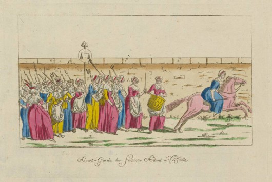 Rytownik nieustalony, „Kobiety idące na Wersal”, 1789. Akwaforta kolorowana akwarelą (źródło: materiały prasowe organizatora)
