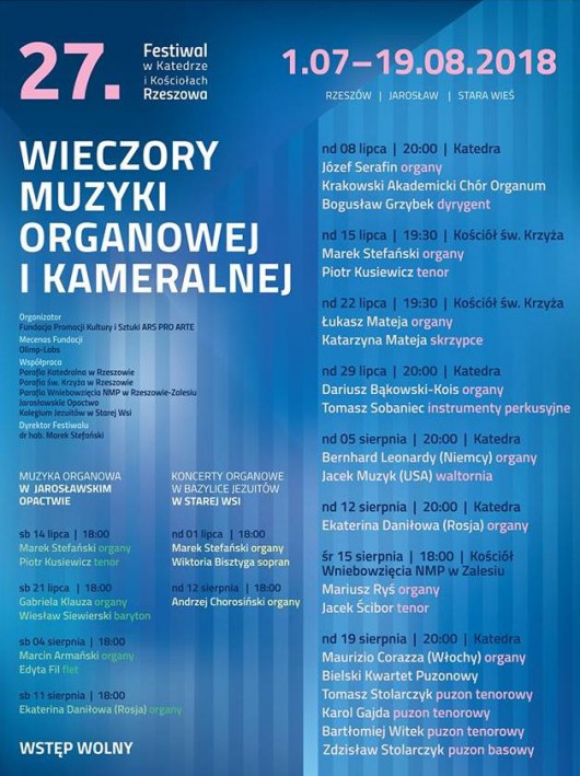 27. Festiwal Wieczory Muzyki Organowej i Kameralnej w Katedrze i Kościołach Rzeszowa (źródło: materiały prasowe organizatora)