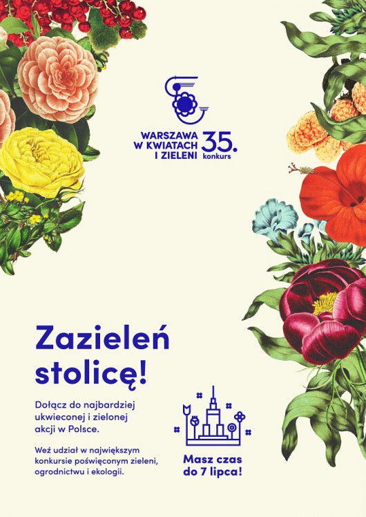 Plakat konkursu „Warszawa w kwiatach i zieleni” (źródło: materiały prasowe organizatora)