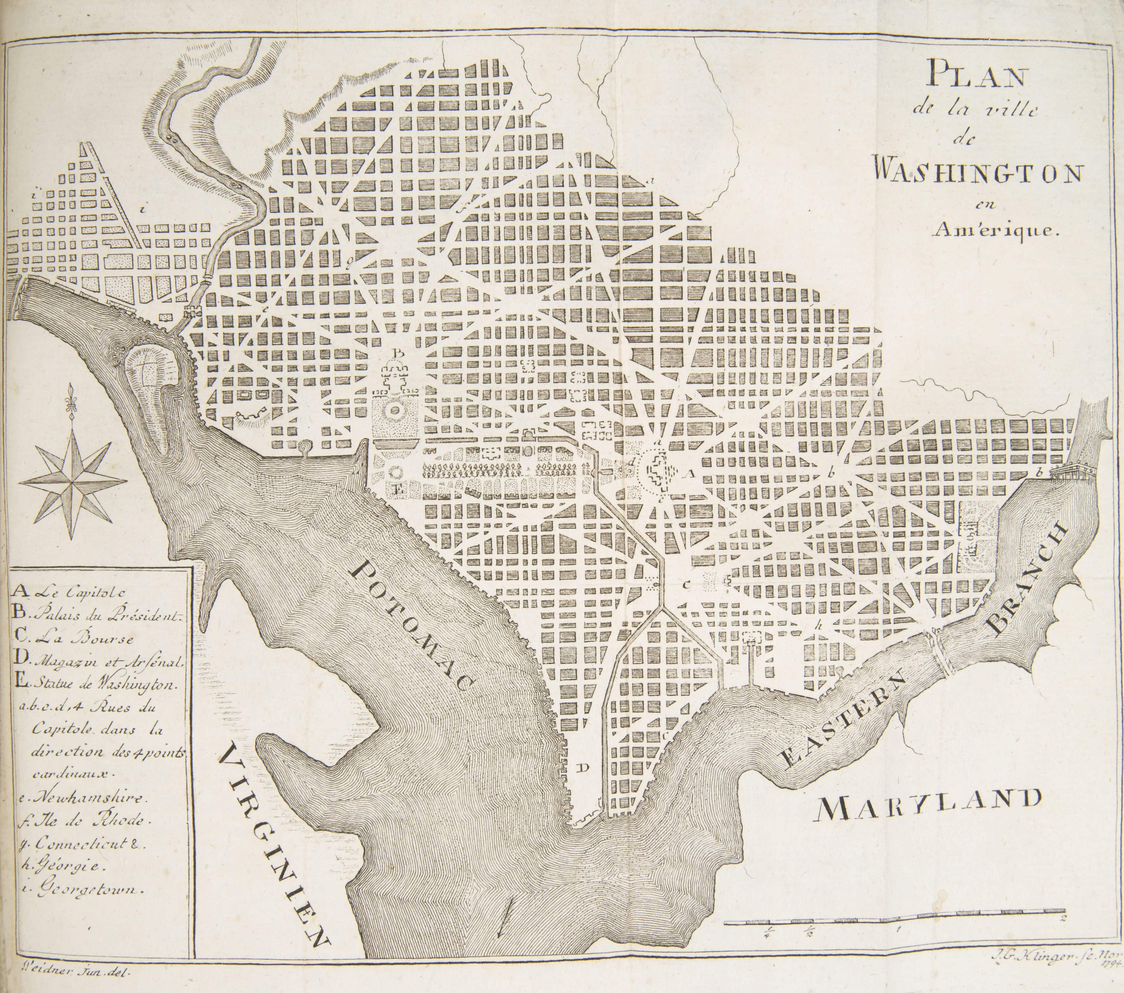 „Plan Waszyngtonu”, z opisu podróży Isaaca Welda do Stanów Zjednoczonych i Kanady w latach 1795-1797, wydanego w Paryżu w 1800 roku