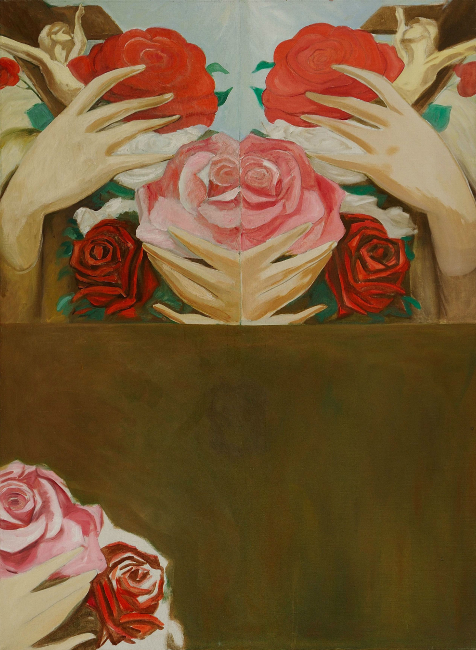 Daniel Balaban, „Róże św. Teresy”, 1993, olej na płótnie 160 x 120 cm (źródło: materiały prasowe organizatora)