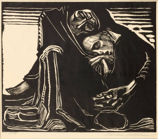 Käthe Kollwitz (1867-1945), „Śmierć z kobietą na kolanach”, 1920/21, papier, drzeworyt, Muzeum Narodowe w Szczecinie  (źródło: materiały prasowe organizatora)