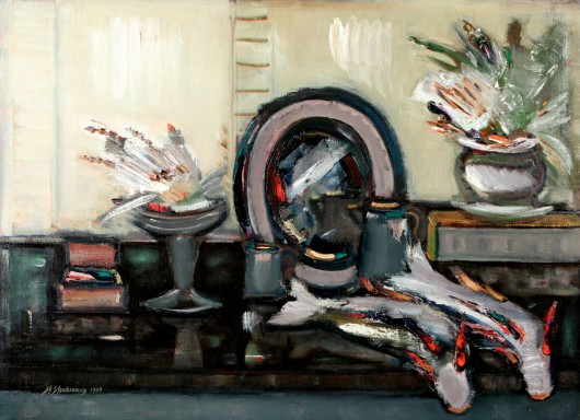 Stefan Stankiewicz, „Martwa natura z rybami”, 1987, olej na płótnie, 68 x 95, fot. © Tomasz Radziemski (źródło: materiały prasowe organizatora)