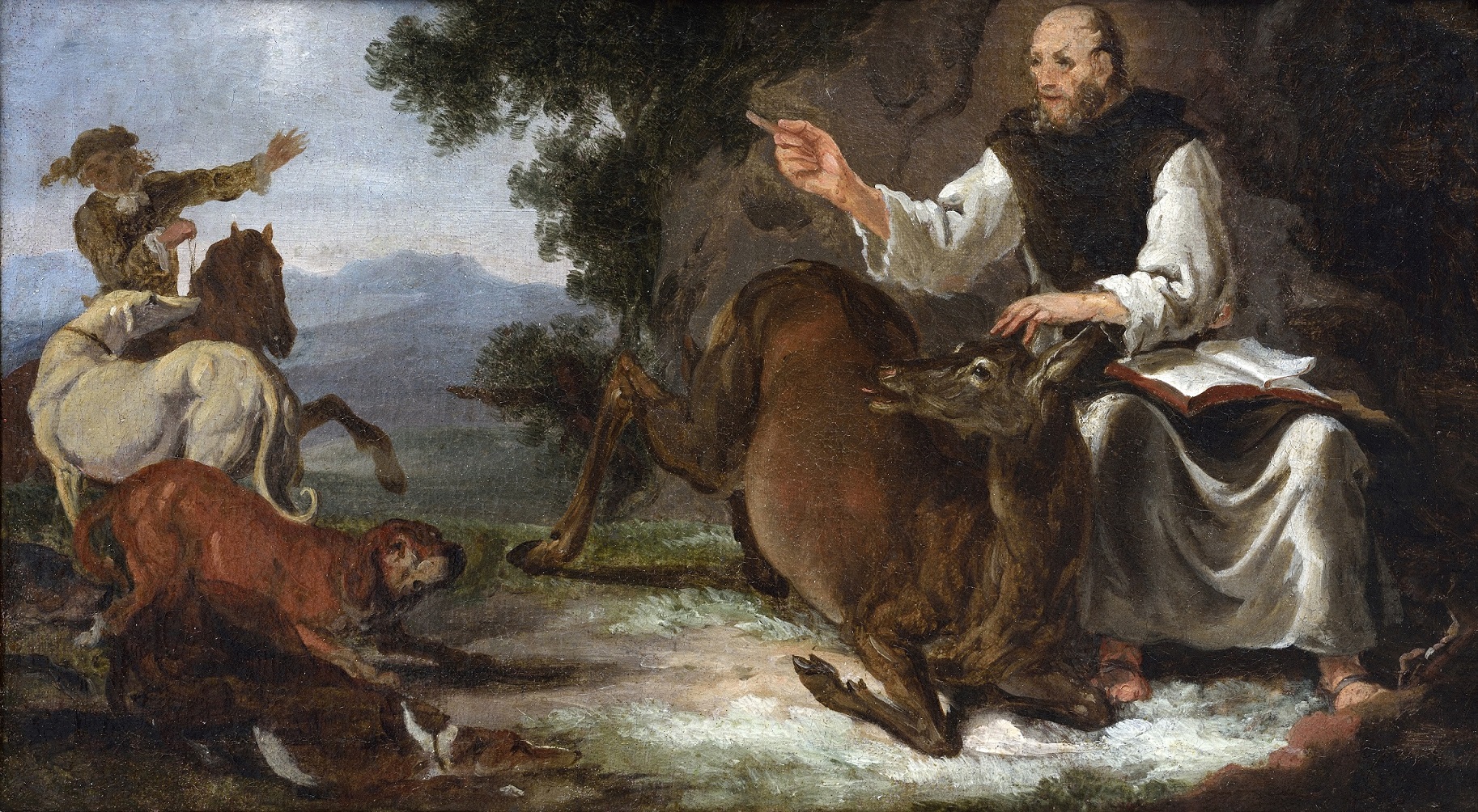 Carl Borromäus Ruthart (Gdańsk 1630?– 1703 L’Aquila), Święty Egidiusz ratuje jelenia przed myśliwymi, płótno, technika olejna, L’Aquila, fot. © Museo Nazionale d’Abruzzo (źródło: materiały prasowe)