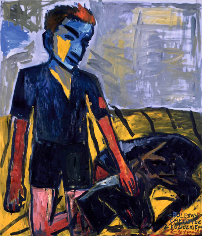 Zdzisław Nitka, Bolesny chłopiec z koziołkiem, 1989, olej na płótnie, 160×140 cm, Muzeum Narodowe w Szczecinie (źródło: materiały prasowe)