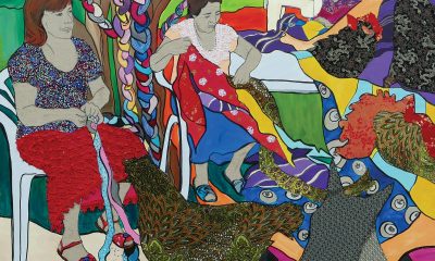 Małgorzata Mirga-Tas, Trzy siostry, tech. mieszana / płótno, 135x135cm, 2017 (źródło: materiały prasowe)