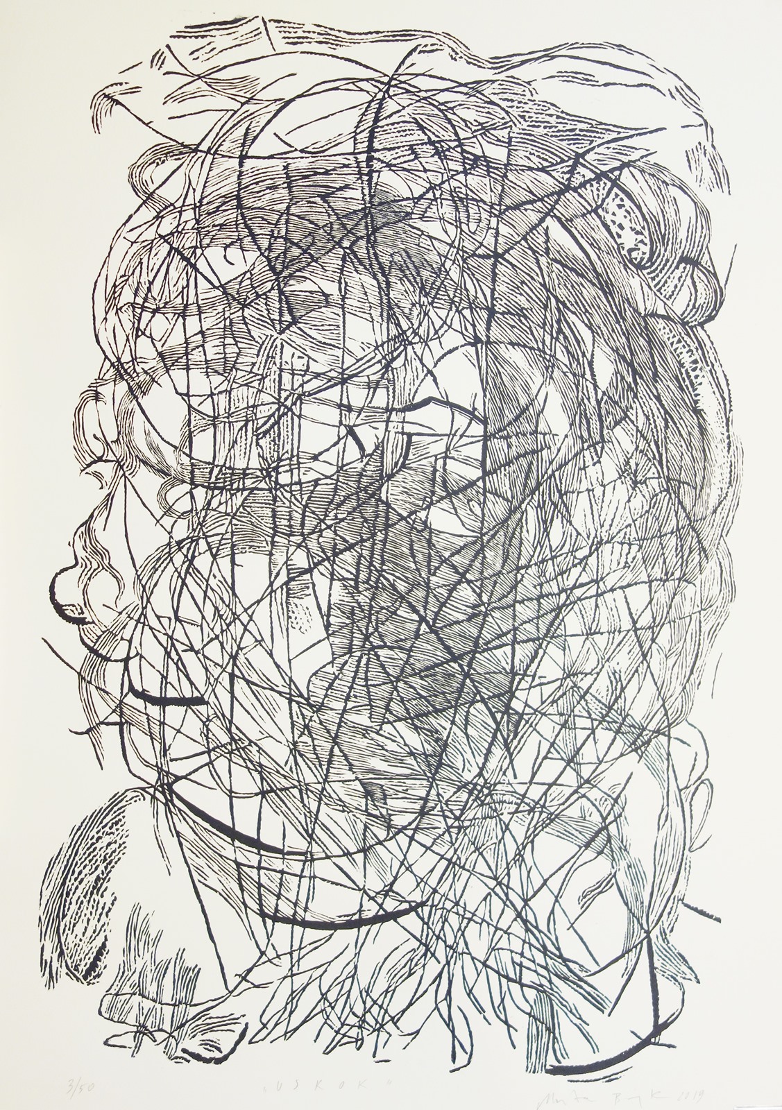 Marta Bożyk, Uskok, 2019, linoryt, 100 × 70 cm (źródło: materiały prasowe)