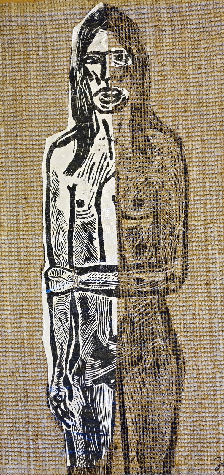 Julia Jarża-Brataniec, 2019, Kobieta 1/2, drzeworyt na tkaninie, 150 × 80 cm (źródło: materiały prasowe)