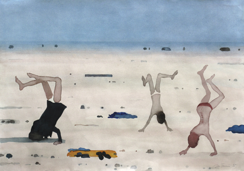 "Chłopcy na plaży" 1999, akwarela, papier, 52x75cm