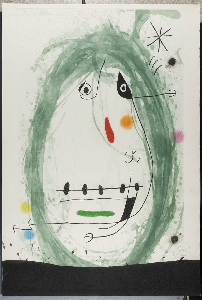 Joan Miró, Zielony wygnaniec, 1969, akwatinta, akwaforta barwna, 103 x 70 cm, nr inw. Gr.W.O.712