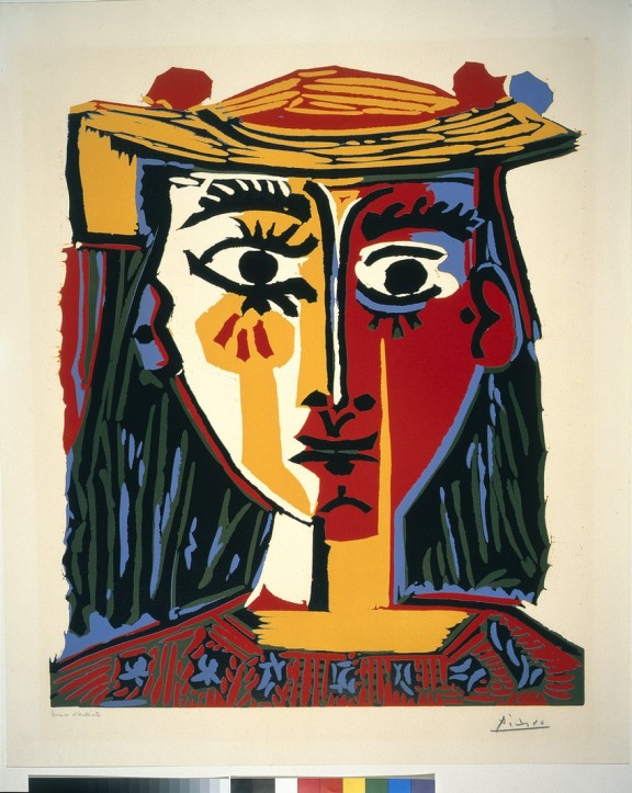 Pablo Picasso, Popiersie kobiety w kapeluszu, 1962, linoryt barwny, 63 x 59,2 cm, nr inw. Gr.W.O.369
