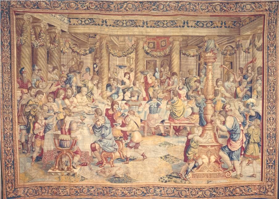 Manufaktura Balthazara van Vlierdena, według kartonów Giulia Romano - Uczta Scypiona, Bruksela, ok. 1544