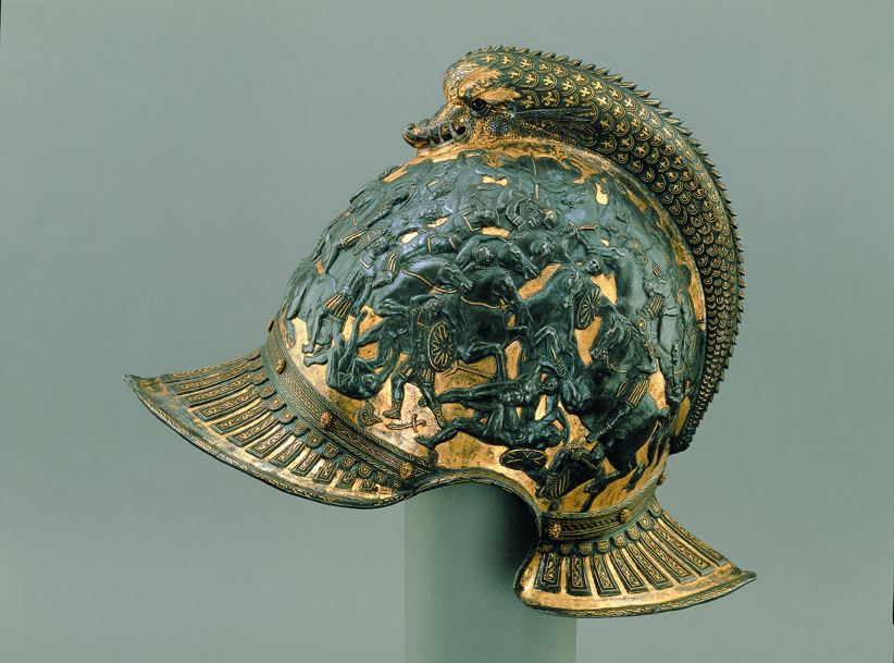 Hełm typu burgonet, Mediolan, ok. 1545–1550, stal, złoto