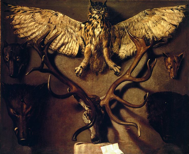Diego Rodríguez de Silva y Velázquez (poroże jelenia), nieznany artysta (pozostałe trofea myśliwskie) - Poroże jelenia oraz inne trofea myśliwskie