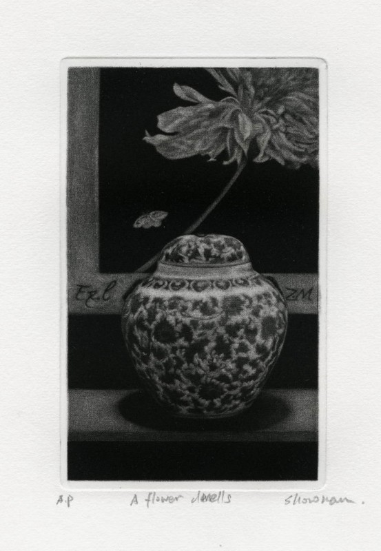 Man Zuang (Japonia), Exl. Z.M., 2010 r., mezzotinta, 12,5 x 7,5 cm, prace z archiwum zbiorów Muzeum Zamkowego w Malborku