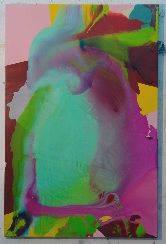 Jarosław Fliciński, „Idąc w dół ulicą”, 2011, emalia alkidowa, aluminium, 176 x 116 x 4,5 cm, (źródło: materiały prasowe Galerii Bielskiej BWA)