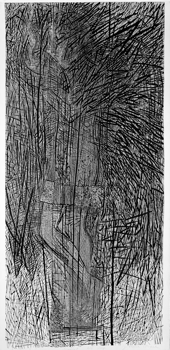Joanna Piech, „Anioł I”, linoryt, 170 x 90 cm (ok. 170 x 90 cm), 2002 (źródło: materiały prasowe organizatora)