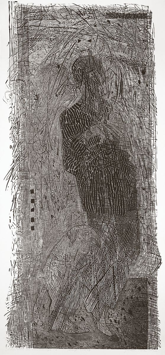 Joanna Piech, „Lekcja tańca dla zawaansowanych I”, linoryt, 155 x 72 cm (160 x 80 cm), 2006 (źródło: materiały prasowe organizatora)