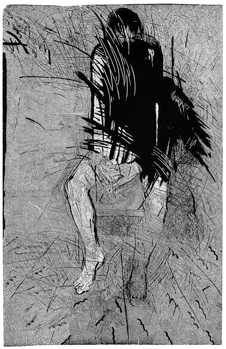 Joanna Piech, „Postać w czerni”, linoryt, 68 x 44 cm (100 x 70 cm), 1988 (źródło: materiały prasowe organizatora)