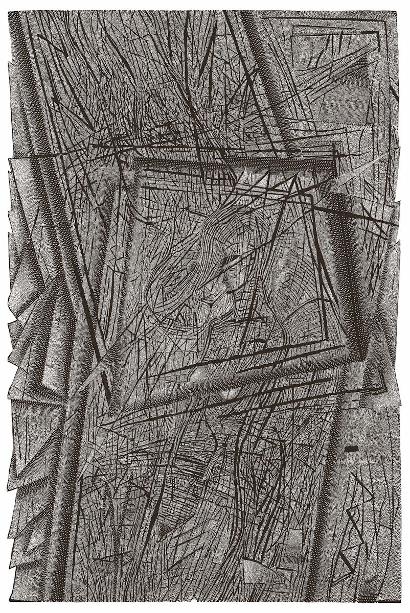 Joanna Piech, „Rozmowa – kochankowie”, linoryt, 89,5 x 59 cm (100 x 70 cm), 1996 (źródło: materiały prasowe organizatora)