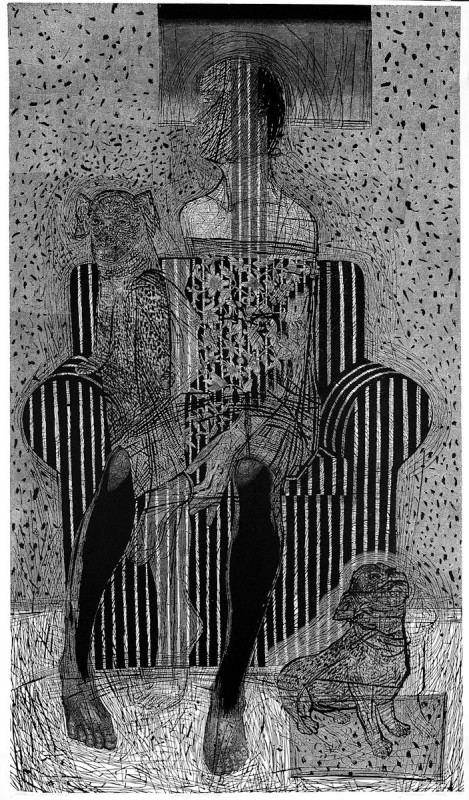 Joanna Piech, „Wiem wszystko”, linoryt, 157 x 90 cm (160 x 96 cm), 2009 (źródło: materiały prasowe organizatora)