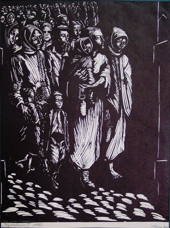 Jonasz Stern, „Wysiedlenie III”, 1946, drzeworyt, 39,8 x 30 (źródło: materiały prasowe)