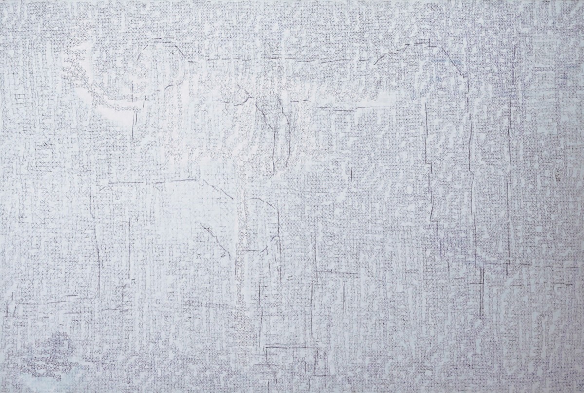 Martyna Ścibior, „Wstałam z kolan”, 100 x 150 cm, długopis i akryl na płótnie, 2013 (źródło: materiały prasowe organizatora)