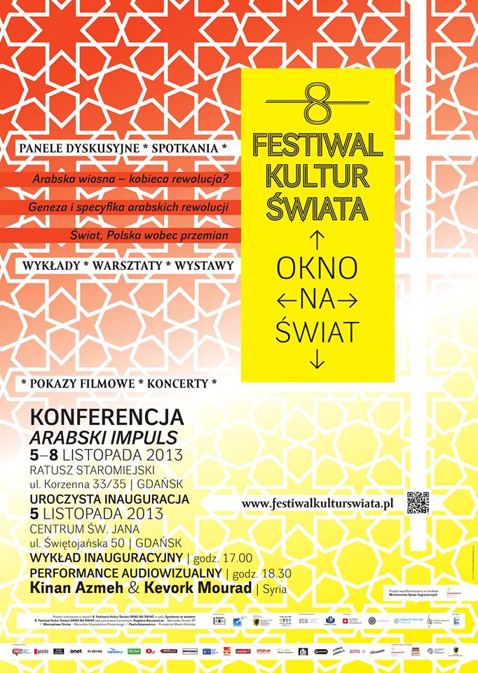 Panele dyskusyjne, Festiwal Kultury Świata „Okno na Świat", plakat (źródło: mat. prasowe Nadbałtyckiego Centrum Kultury)
