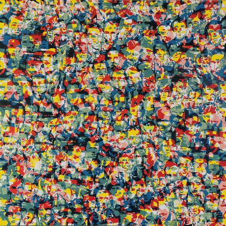 Bartosz Czarnecki, „Możliwości struktury tłumu 2”, olej na płótnie, 150 x 150 cm, 2013 (źródło: materiały prasowe organizatora)