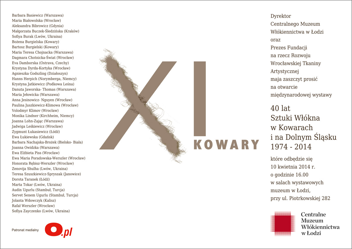 Wystawa „XL Sztuki Włókna w Kowarach”, Centralne Muzeum Włókiennictwa w Łodzi, zaproszenie (źródło: materiały prasowe organizatora)