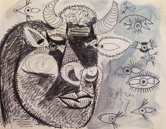 Pablo Picasso, „Głowa byka”, 20.05.1937, z serii 42 studiów przygotowawczych do kompozycji „Guernica”, edycja Guernica the 42 Preliminary Studies on Paper. New York Harry (źródło: materiały prasowe organizatora)