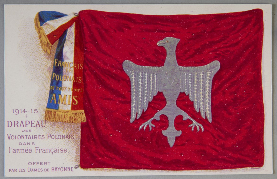 Pocztówka ze sztandarem Bajończyków projektu Xawerego Dunikowskiego, Paryż 1915 (źródło: materiały prasowe)