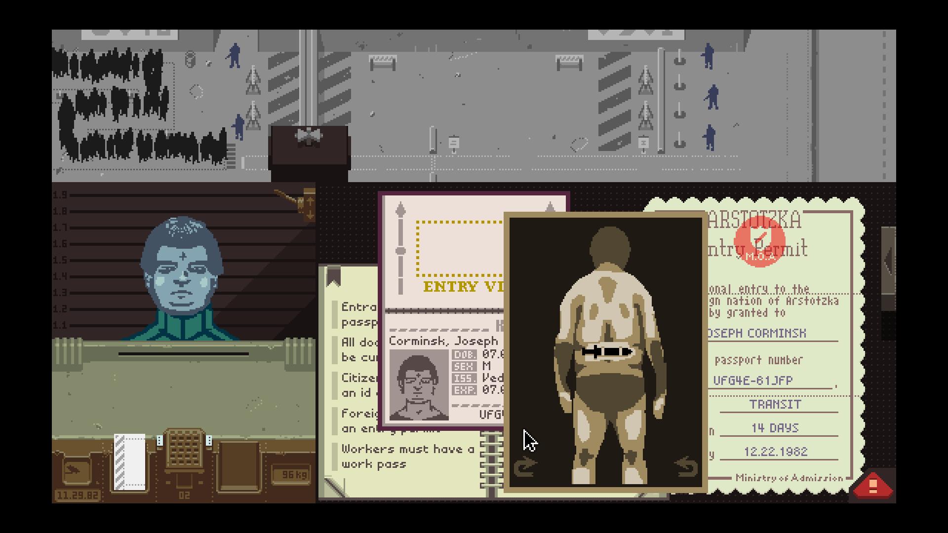 Kadr z gry Lucasa Pope „Papers, please”, (źródło: materiały prasowe organizatora)