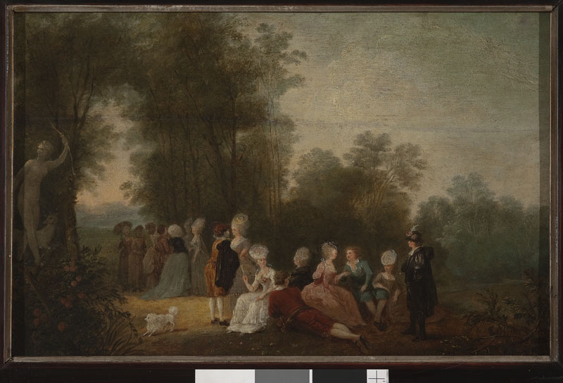 Jean Pierre Norblin de la Gourdaine, „Zebranie towarzyskie w parku pod posągiem Diany“, 1779, olej, deska dębowa, nr inw. MP 3223 MNW (źródło: materiały prasowe organizatora)