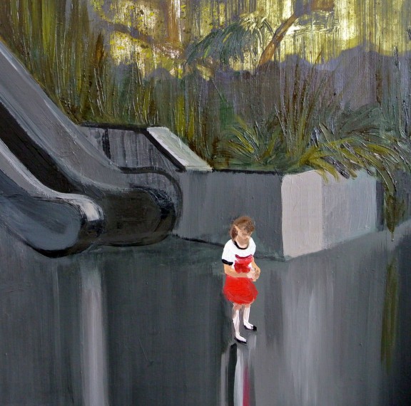 Agata Nowosielska, „littleredridighood, czerwony kapturek”, olej na płótnie, 100x200 cm, 2014 (źródło: materiały prasowe organizatora)