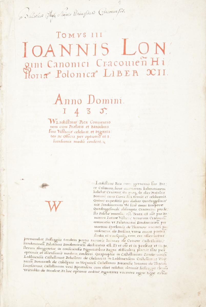 Karta z początkiem 12 księgi „Historii Polskiej” Jana Długosza; odpis z końca XVI wieku (źródło: materiały prasowe MNK)